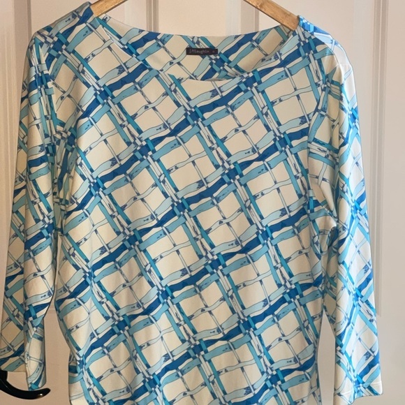 J. McLaughlin Sage Sheath Dress Ruched Blue Lattice Rare Colorway $228 Sz XL - Picture 2 of 8